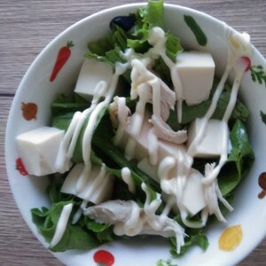 ささみと野菜と豆腐のマヨ+麺つゆサラダ